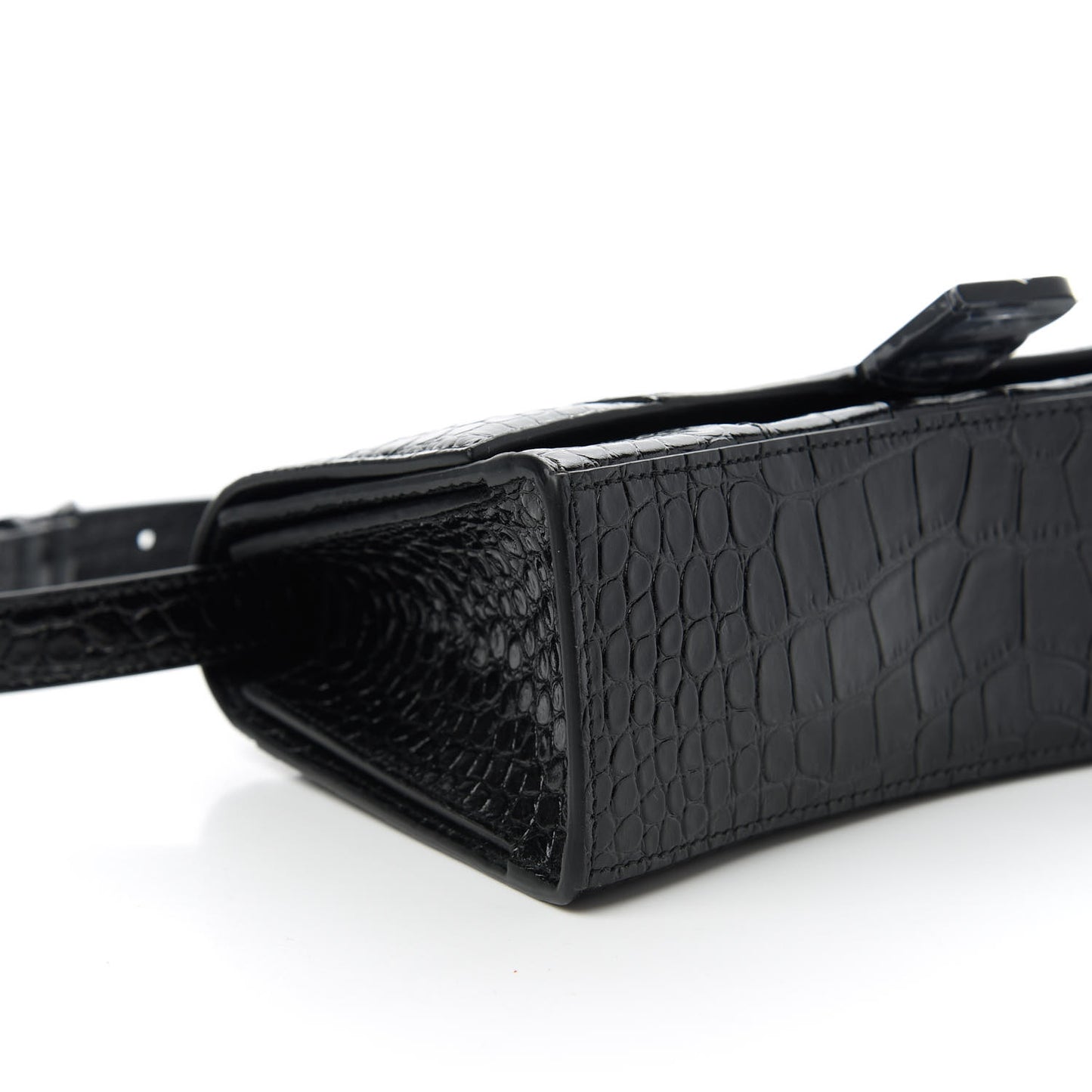 Shiny Calfskin Monochrome Crocodile Embossed Small Hourglass Sling Shoulder Bag Black