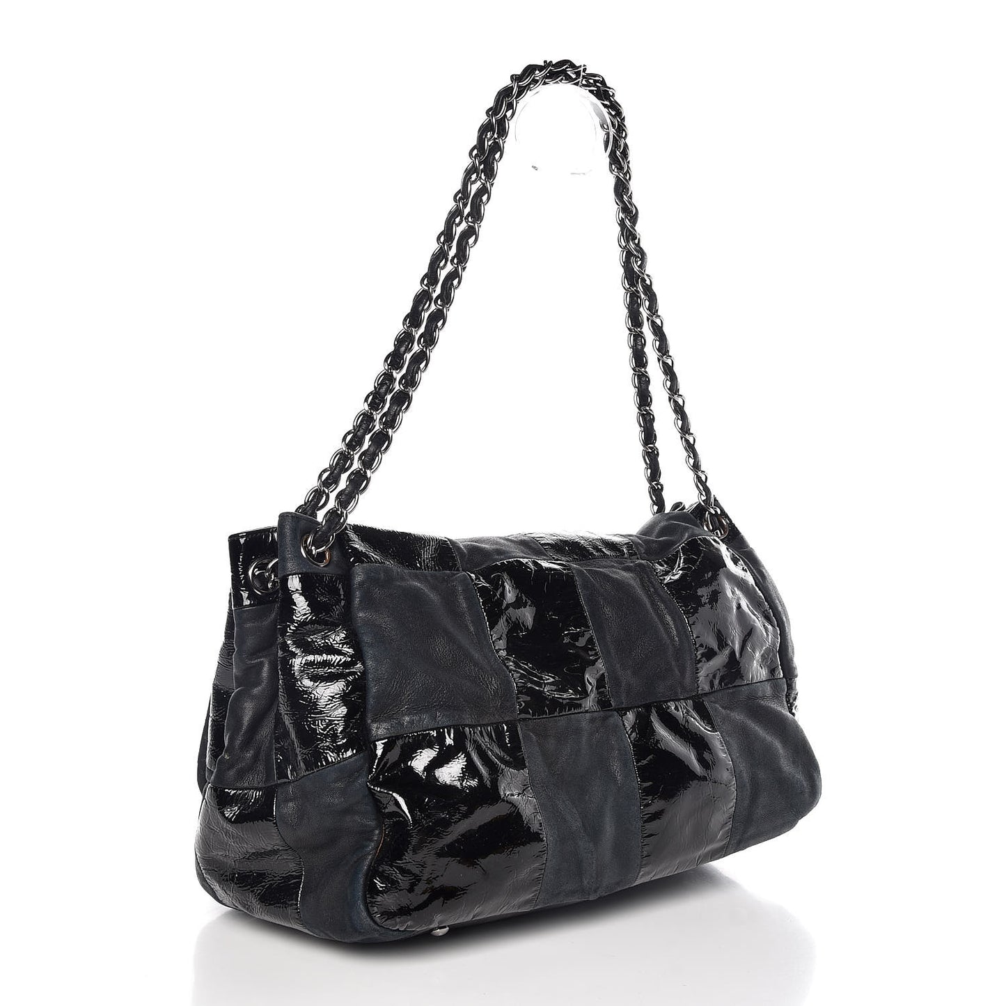 Lambskin Patent Calfskin Brooklyn Patchwork Flap Black
