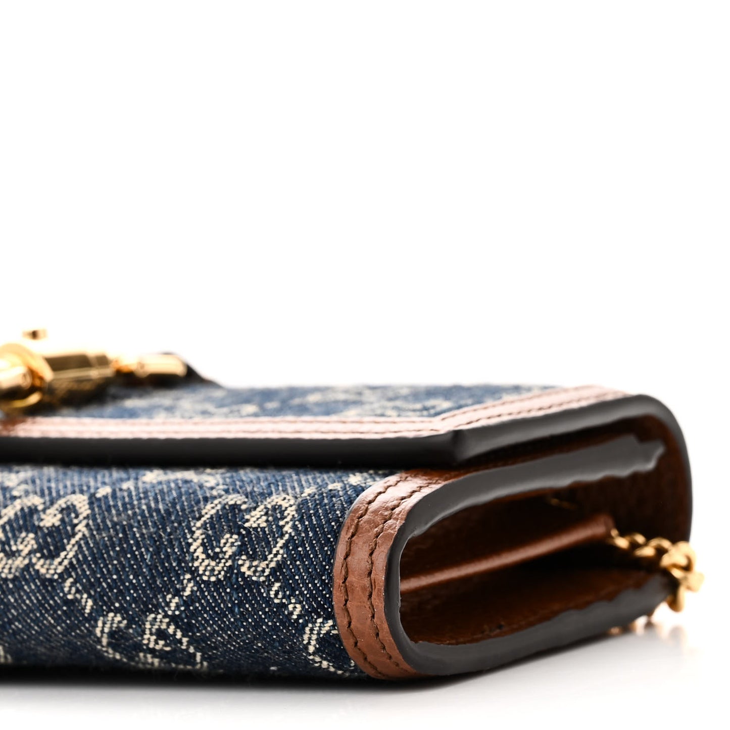 New Denim GG Monogram Jackie 1961 Chain Wallet Blue Tea Cuir