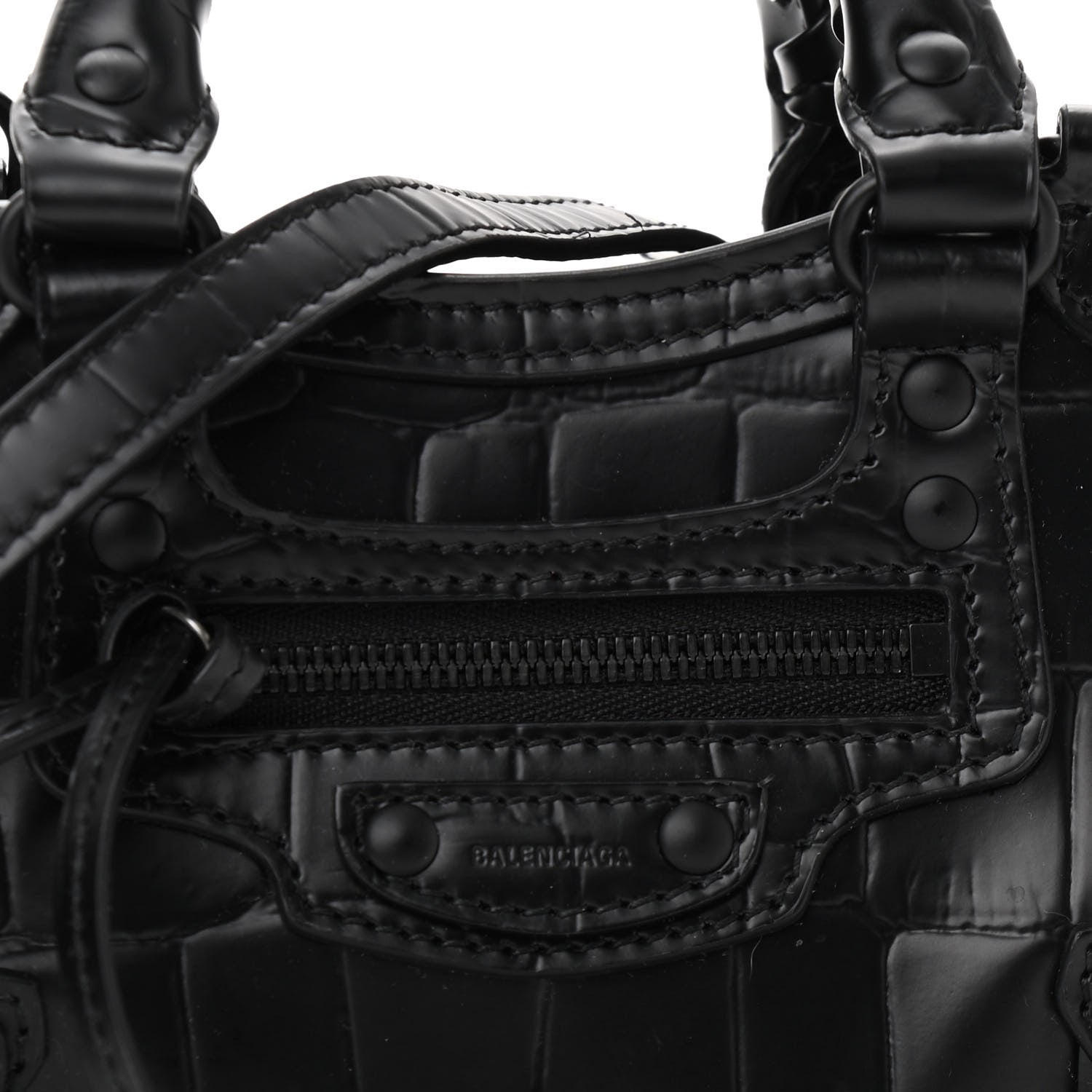 Balenciaga Semi Shiny Calfskin Crocodile Embossed Neo Classic Black Hardware Nano City Crossbody Black 6 of 8