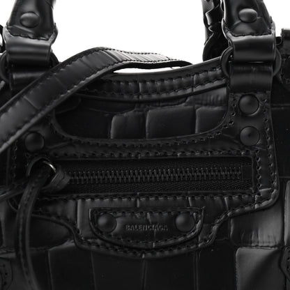 Balenciaga Semi Shiny Calfskin Crocodile Embossed Neo Classic Black Hardware Nano City Crossbody Black 6 of 8