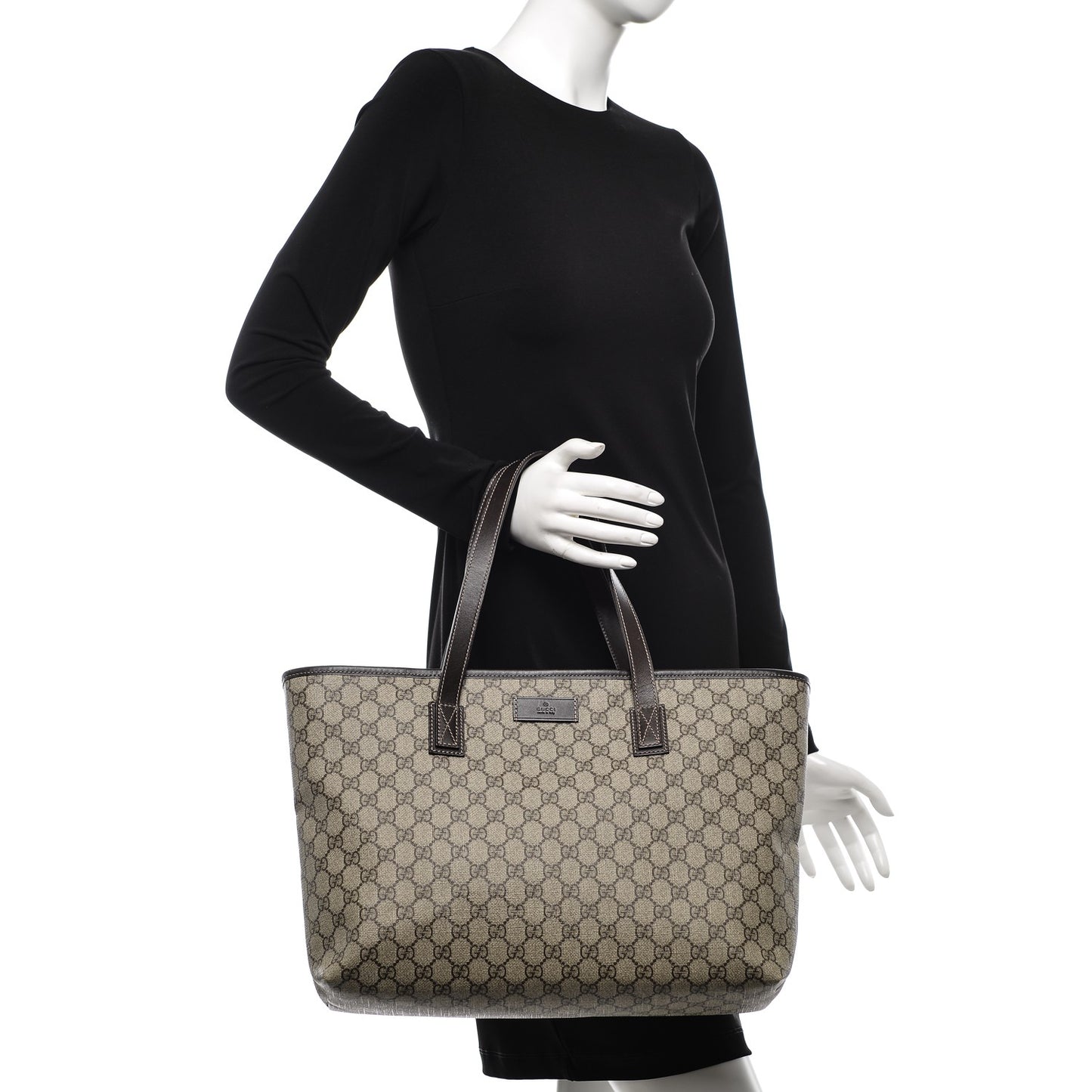 GG Supreme Monogram Medium Zippered Shopping Tote Dark Brown