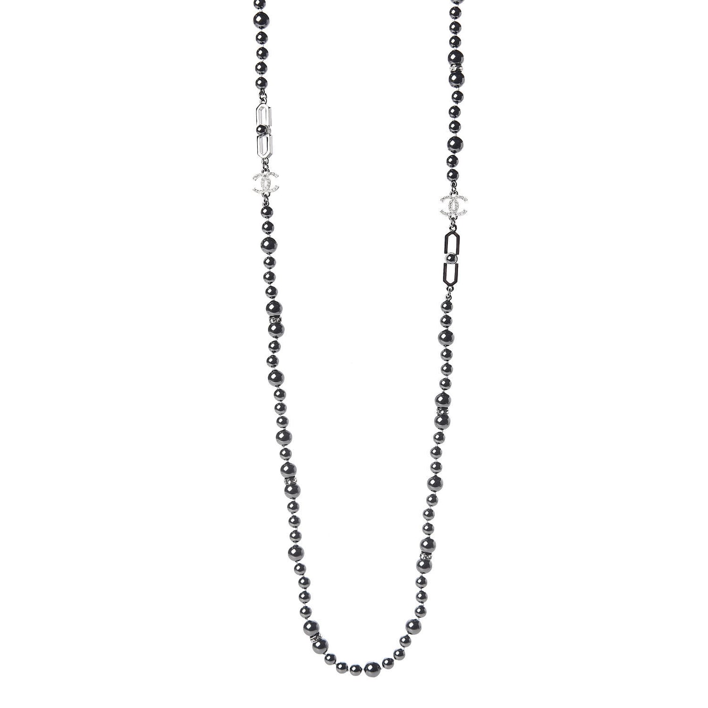 Ruthenium Pearl Beaded CC Long Necklace Black