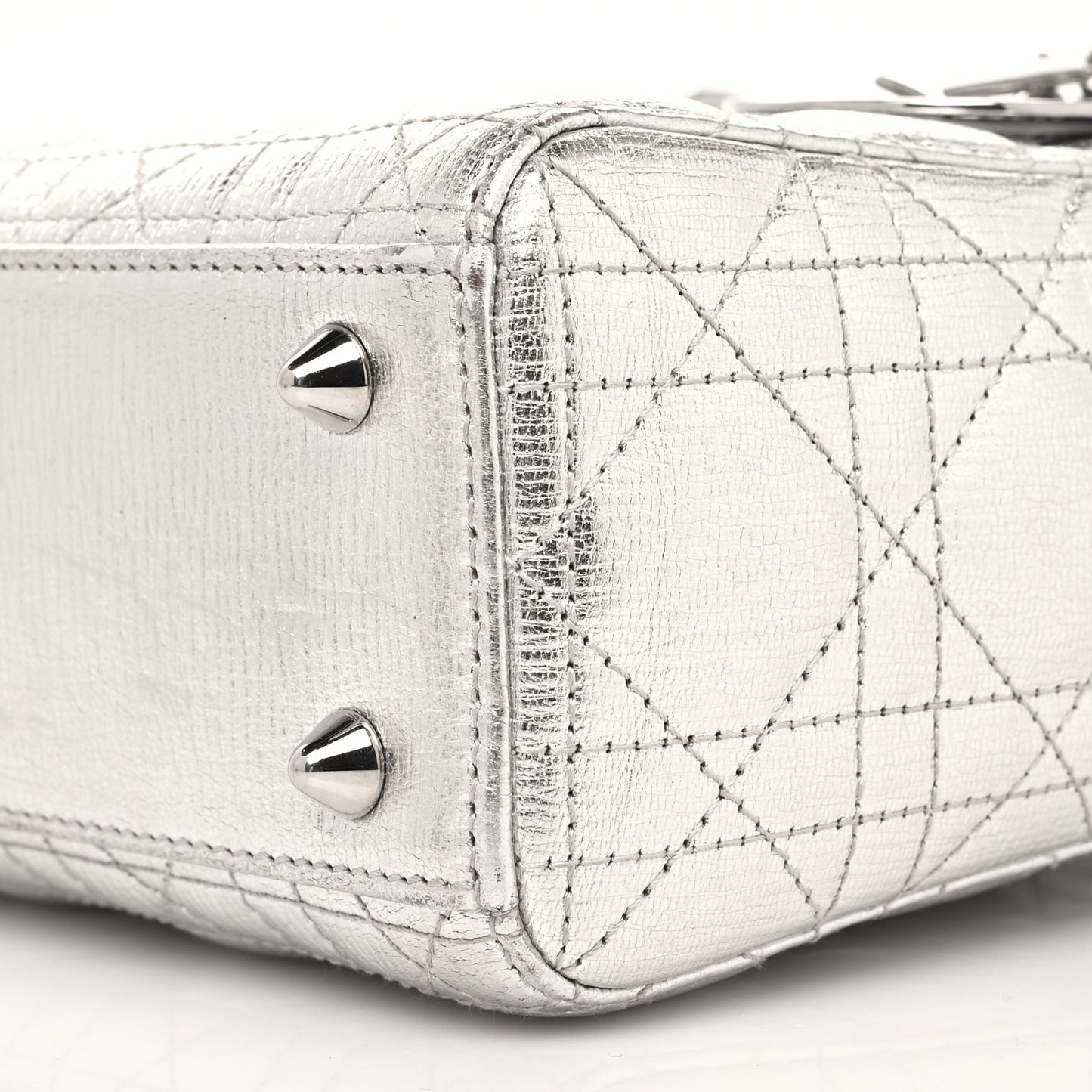 Metallic Grained Calfskin Cannage Small Lucky Badges My Lady Dior Silver