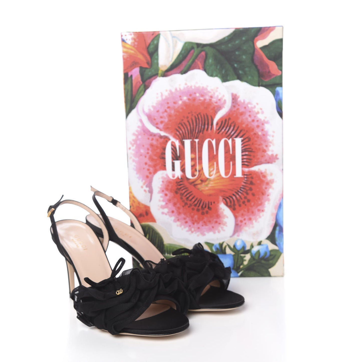 Tulle Ruffle Mid Heel Slingback Sandals 37.5 Black