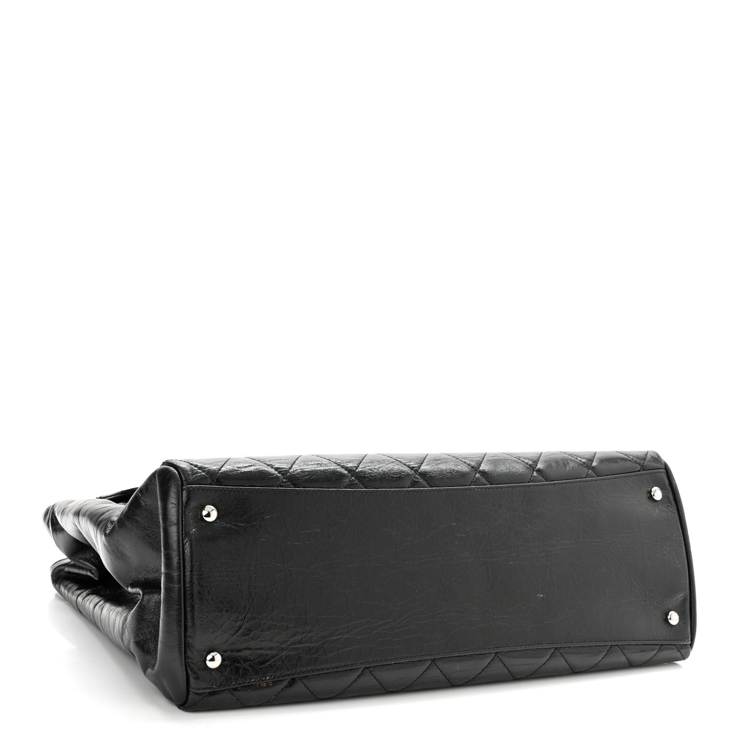 Glazed Calfskin Quilted Large CC Delivery Tote Black