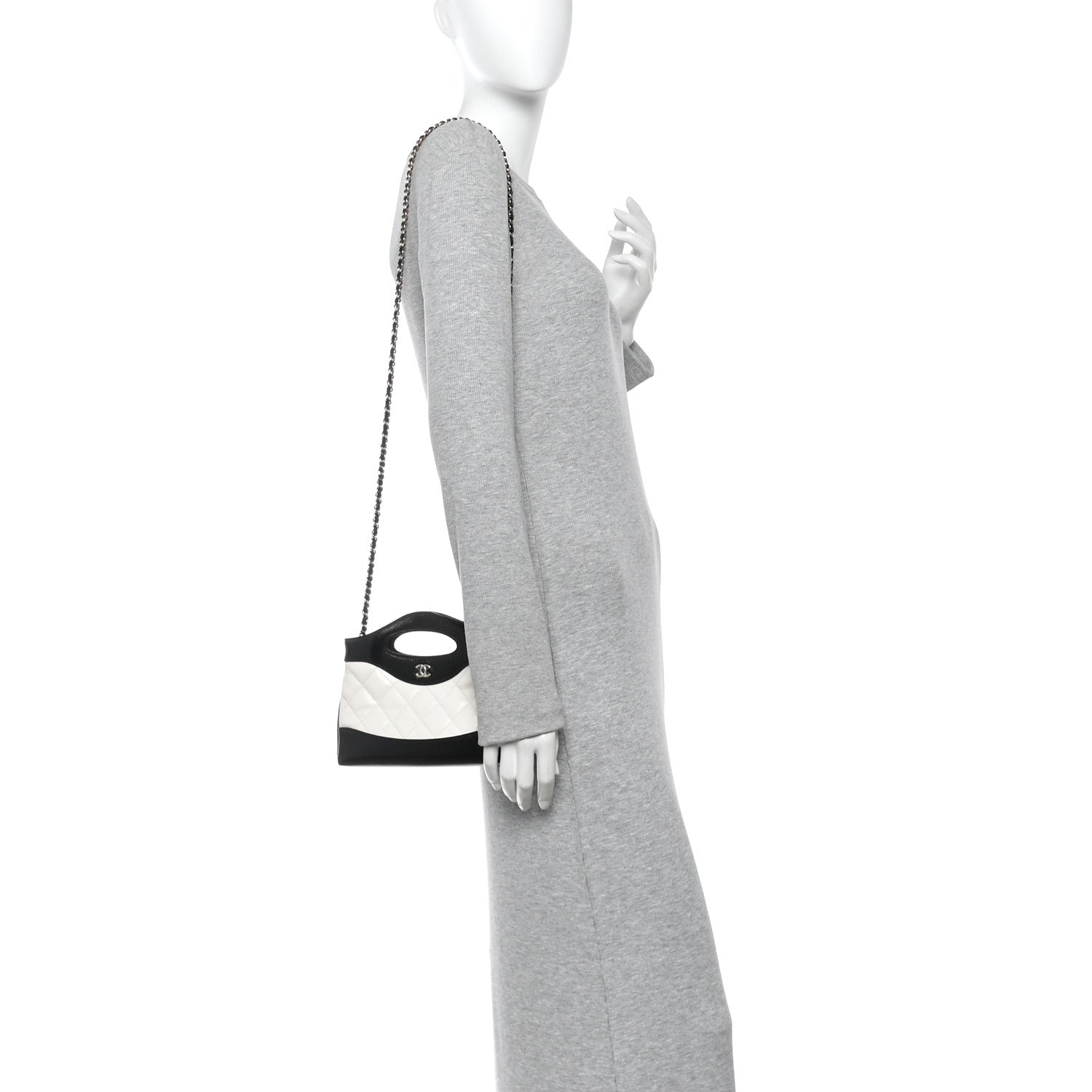 Chanel Shiny Crumpled Calfskin Quilted Nano 31 Shopping Bag White Black 2 of 11