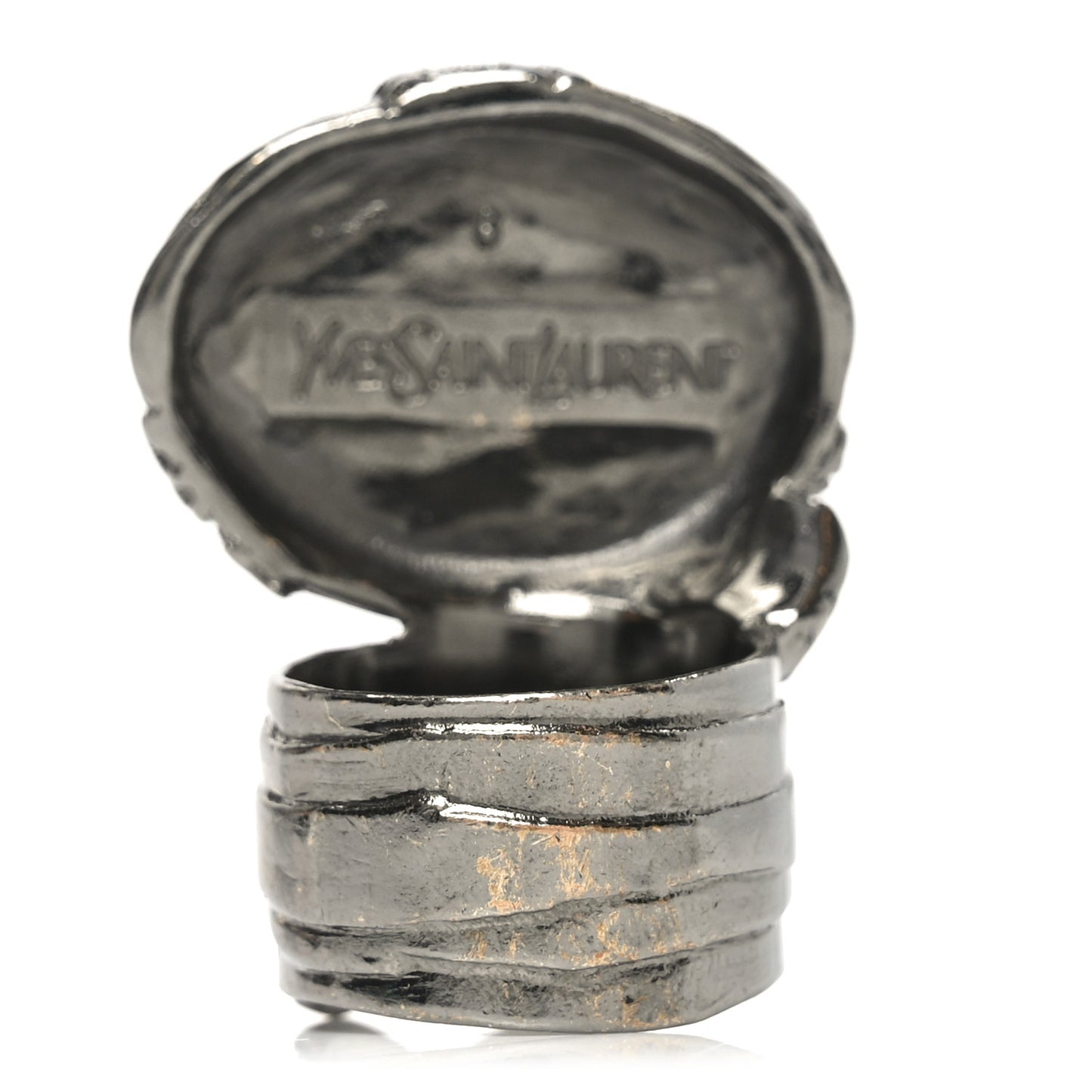 Glass Cabochon Arty Ovale Ring 8 Gunmetal Malachite