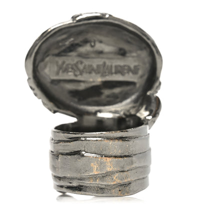 Saint Laurent Glass Cabochon Arty Ovale Ring 8 Gunmetal Malachite 3 of 4