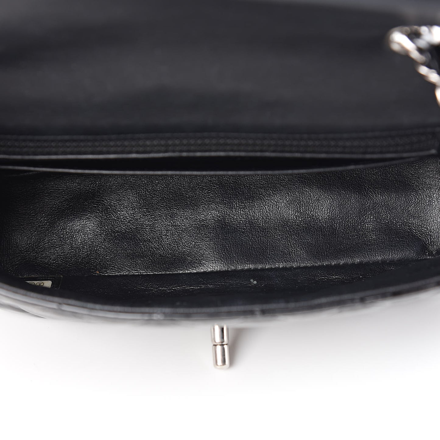 Patent Calfskin Quilted Mini Rectangular Flap Black