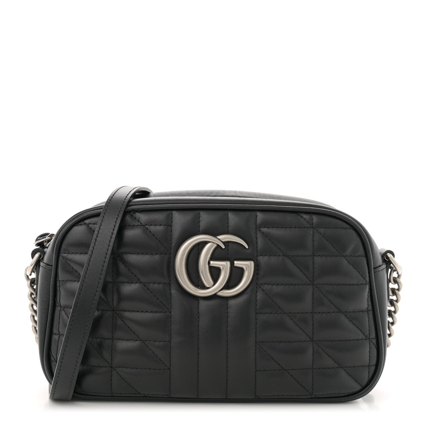 Gucci Calfskin Matelasse Aria Small GG Marmont Chain Shoulder Bag Black 1 of 12