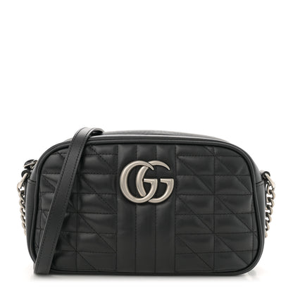 Gucci Calfskin Matelasse Aria Small GG Marmont Chain Shoulder Bag Black 1 of 12