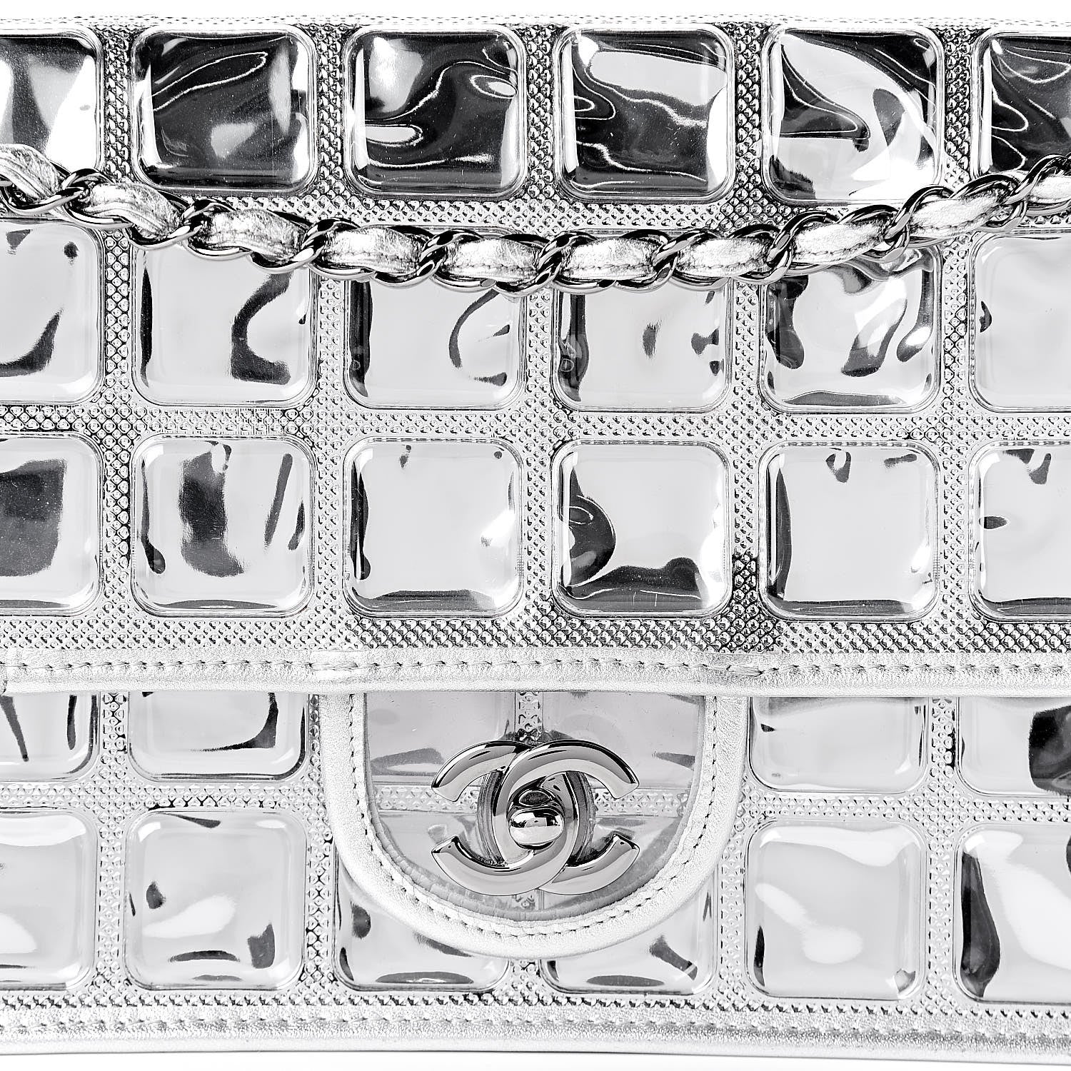 Chanel Vinyl Large Ice Cube Flap Silver 10 of 10