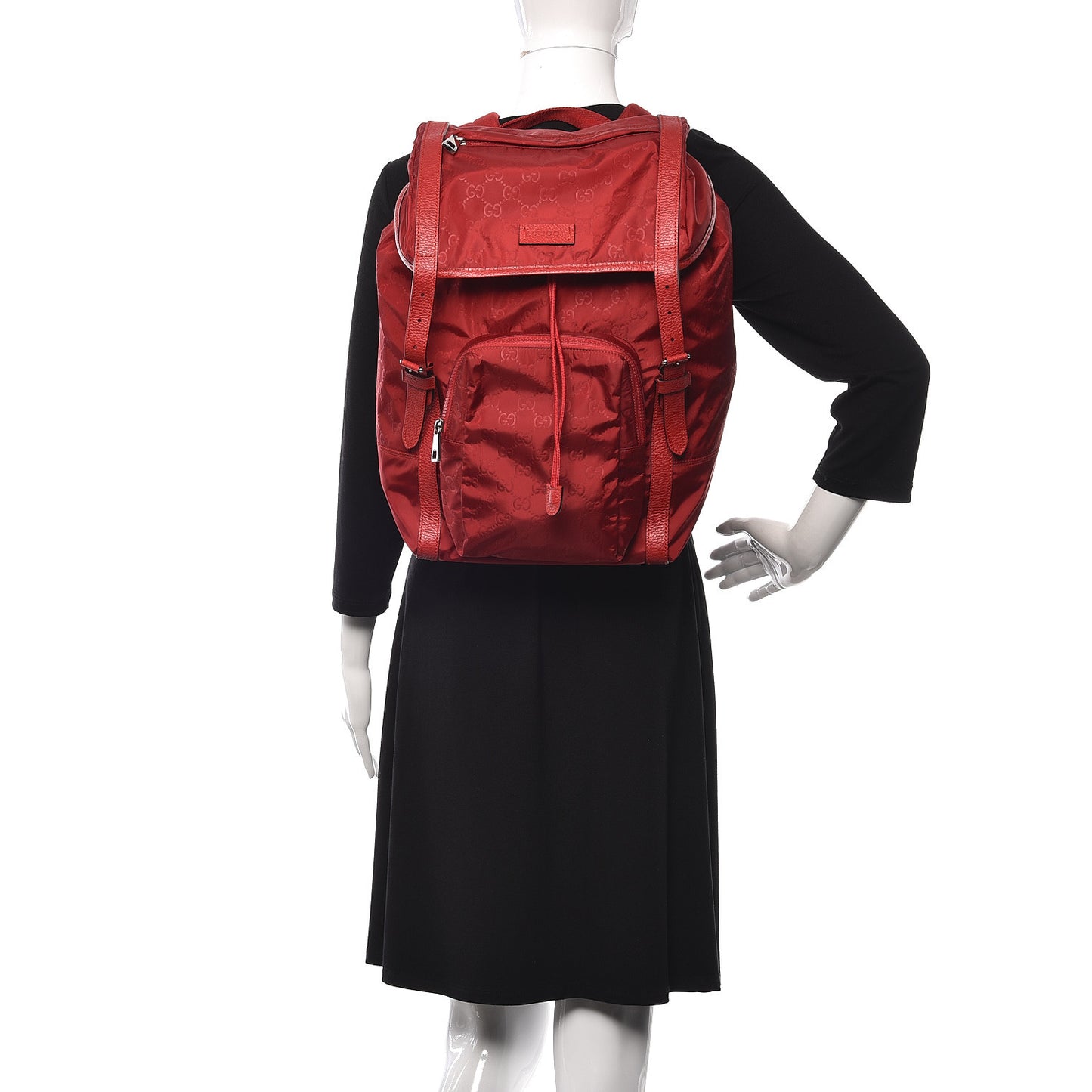 Nylon Monogram Dollar Calfskin Medium Light Double Buckle Backpack Vibrant Red