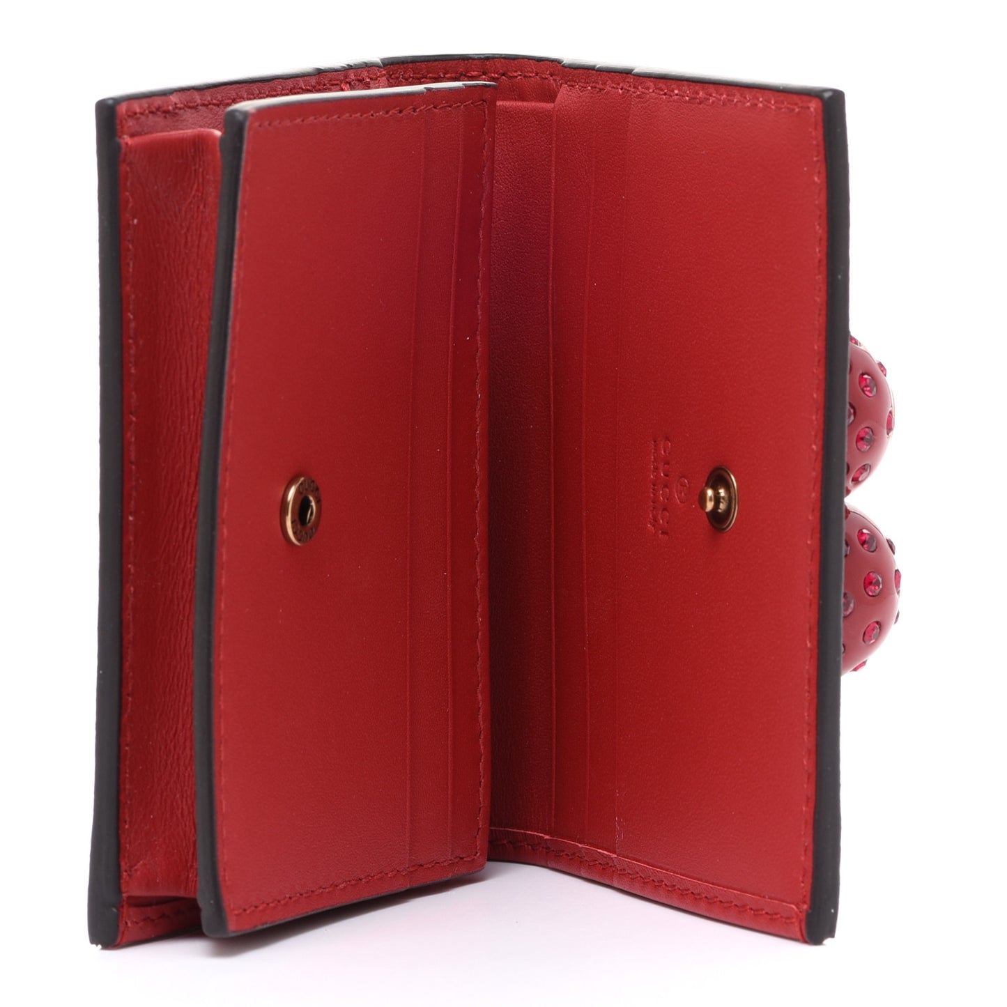 GG Supreme Monogram Cherry Embellished Card Case Wallet Hibiscus Red