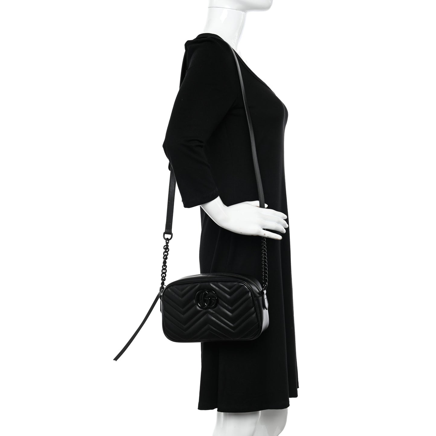 Calfskin Matelasse Monochrome Small GG Marmont Chain Shoulder Bag Black