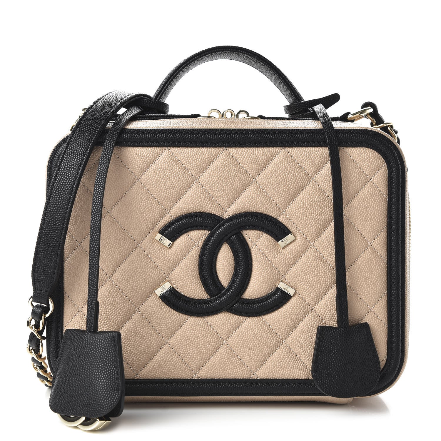 Chanel Caviar Quilted Medium CC Filigree Vanity Case Beige Black 1 of 11