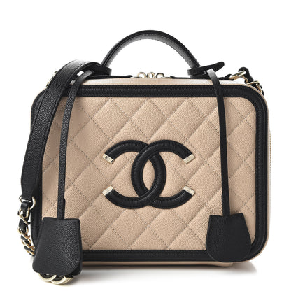 Chanel Caviar Quilted Medium CC Filigree Vanity Case Beige Black 1 of 11