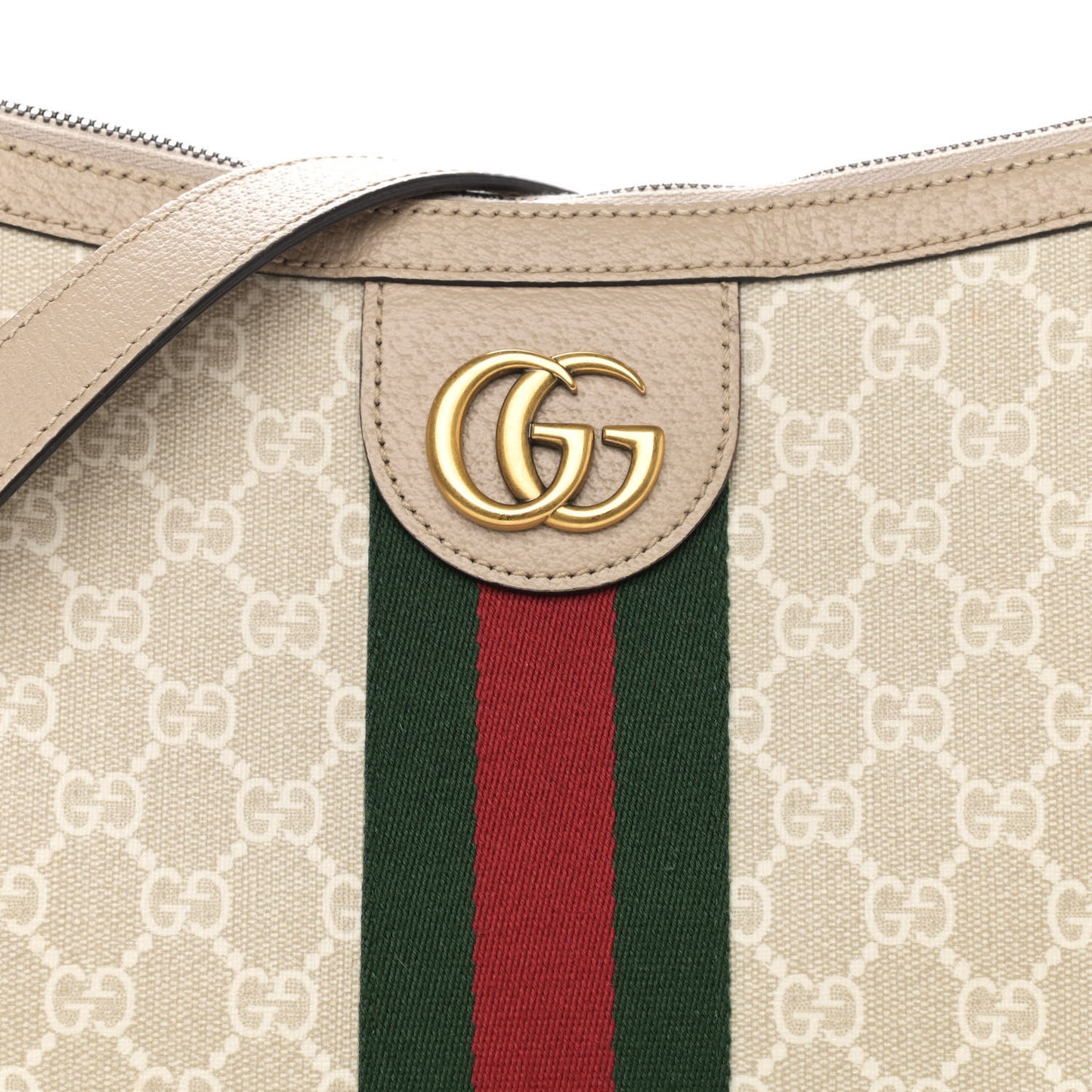 GG Supreme Monogram Textured Dollar Calfskin Web Small Ophidia Half Moon Hobo Beige Mystic White Oatmeal