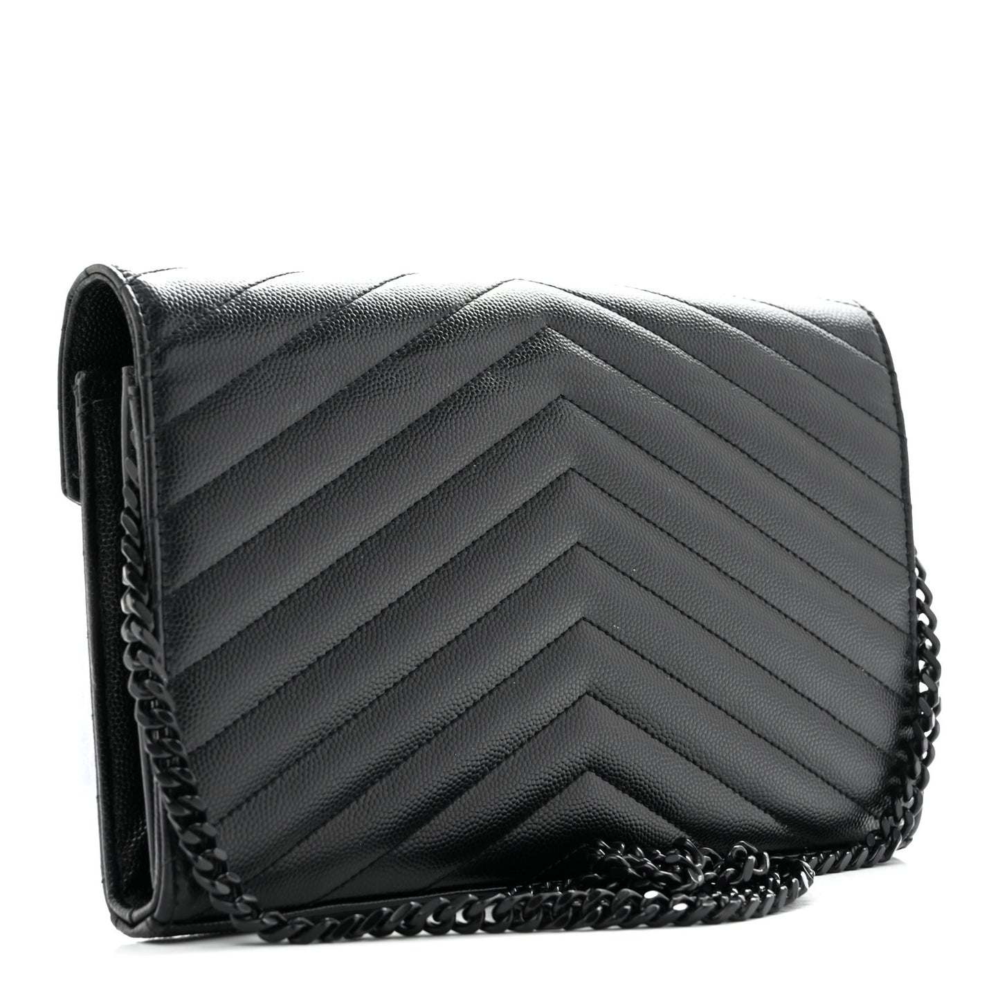 Grain De Poudre Matelasse Chevron Monogram Monochrome Envelope Chain Wallet Black