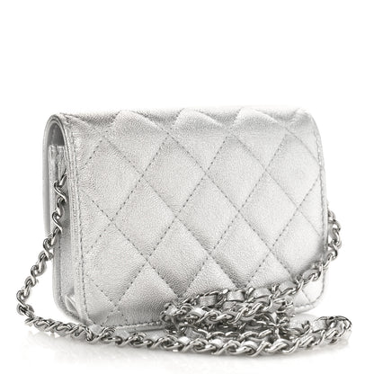 Chanel Metallic Goatskin Quilted Crystal CC Walk Of Fame Clutch With Chain Silver 2 of 10
