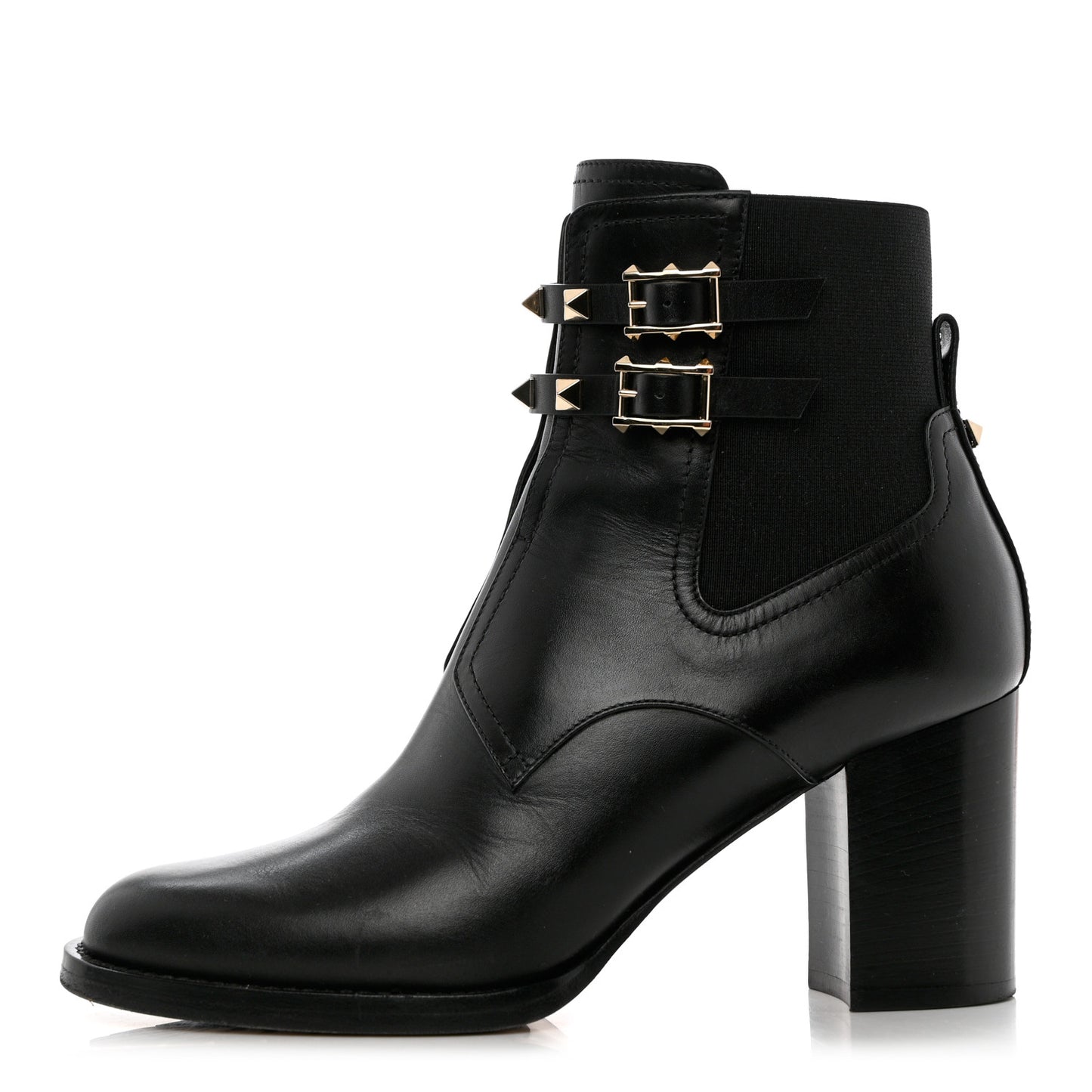 Calfskin Rockstud Double Buckle Beatle Chelsea 70mm Ankle Boots 39 Black