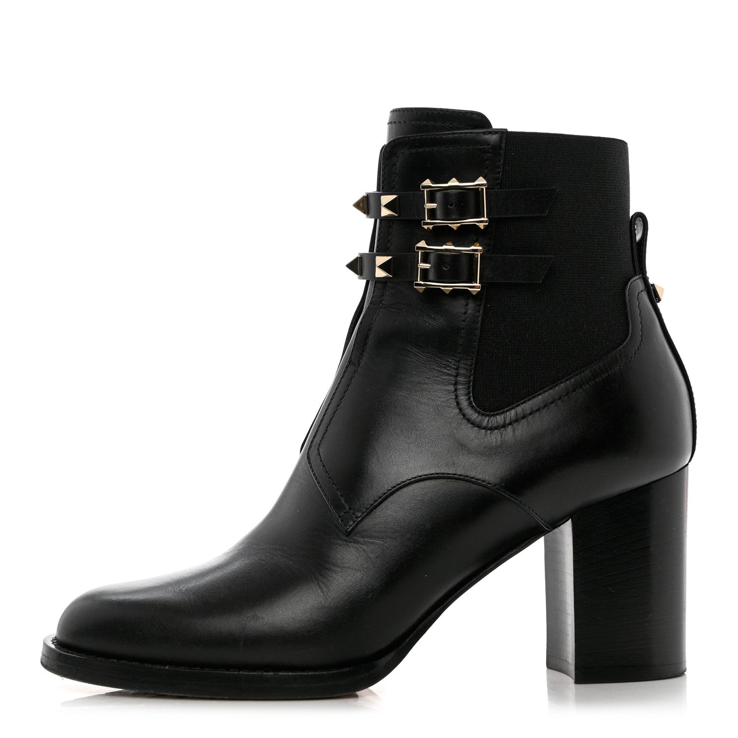 Valentino Garavani Calfskin Rockstud Double Buckle Beatle Chelsea 70mm Ankle Boots 39 Black 1 of 10