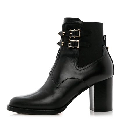 Valentino Garavani Calfskin Rockstud Double Buckle Beatle Chelsea 70mm Ankle Boots 39 Black 1 of 10