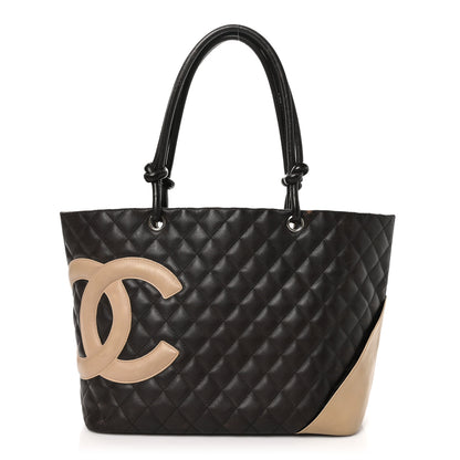 Chanel Calfskin Quilted Large Cambon Tote Brown Beige 1 of 14