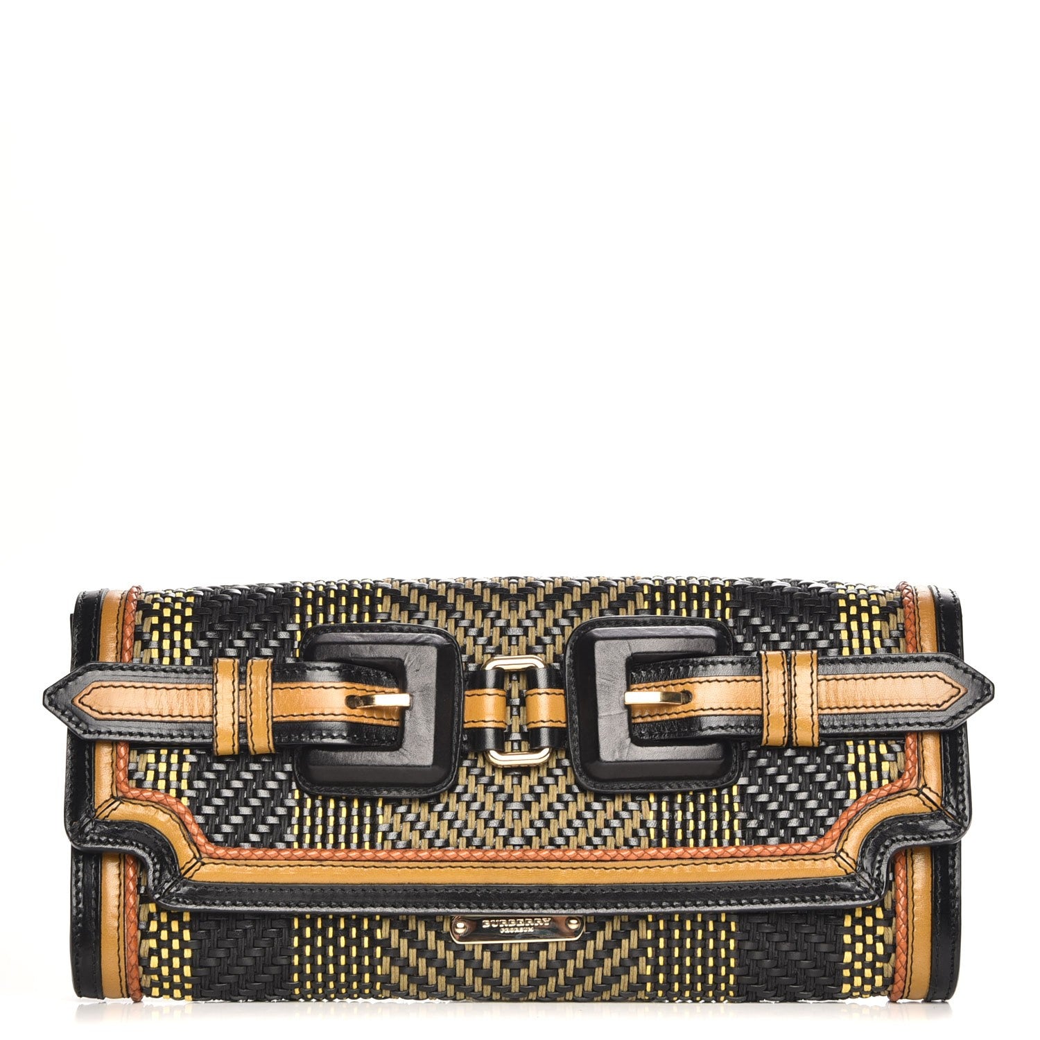 Burberry Prorsum Calfskin Cotton Woven Clutch Black Multi 1 of 10