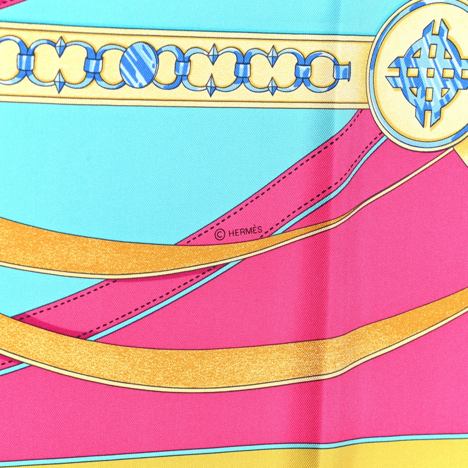 Hermes Silk La Promenade Du Matin Scarf 90 Vieil Or Rose Vif Turquoise 4 of 5