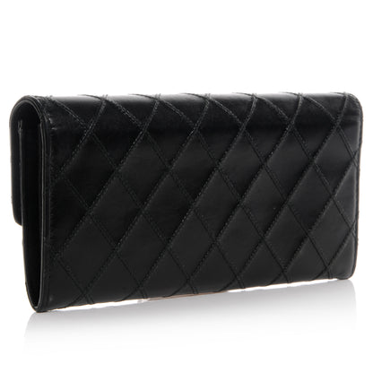 Chanel Lambskin Diamond Stitched Long Flap Wallet Black 3 of 9
