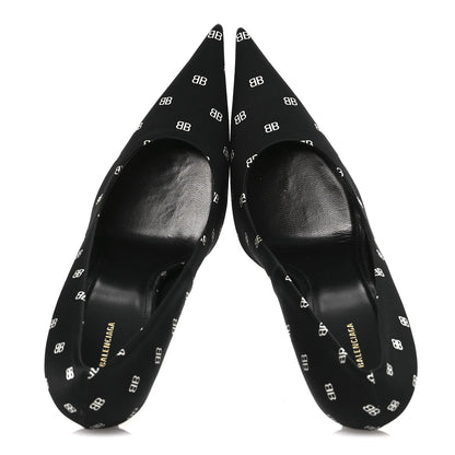 Balenciaga Crepe Satin BB Allover Logo Knife 100mm Pumps 39.5 Black 2 of 11