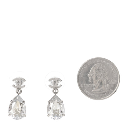 Chanel CC Crystal Teardrop Dangle Earrings Silver 2 of 5