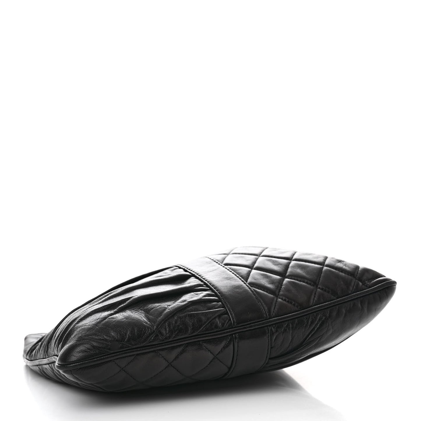 Lambskin Quilted Pile Ou Face Drawstring Bag Black