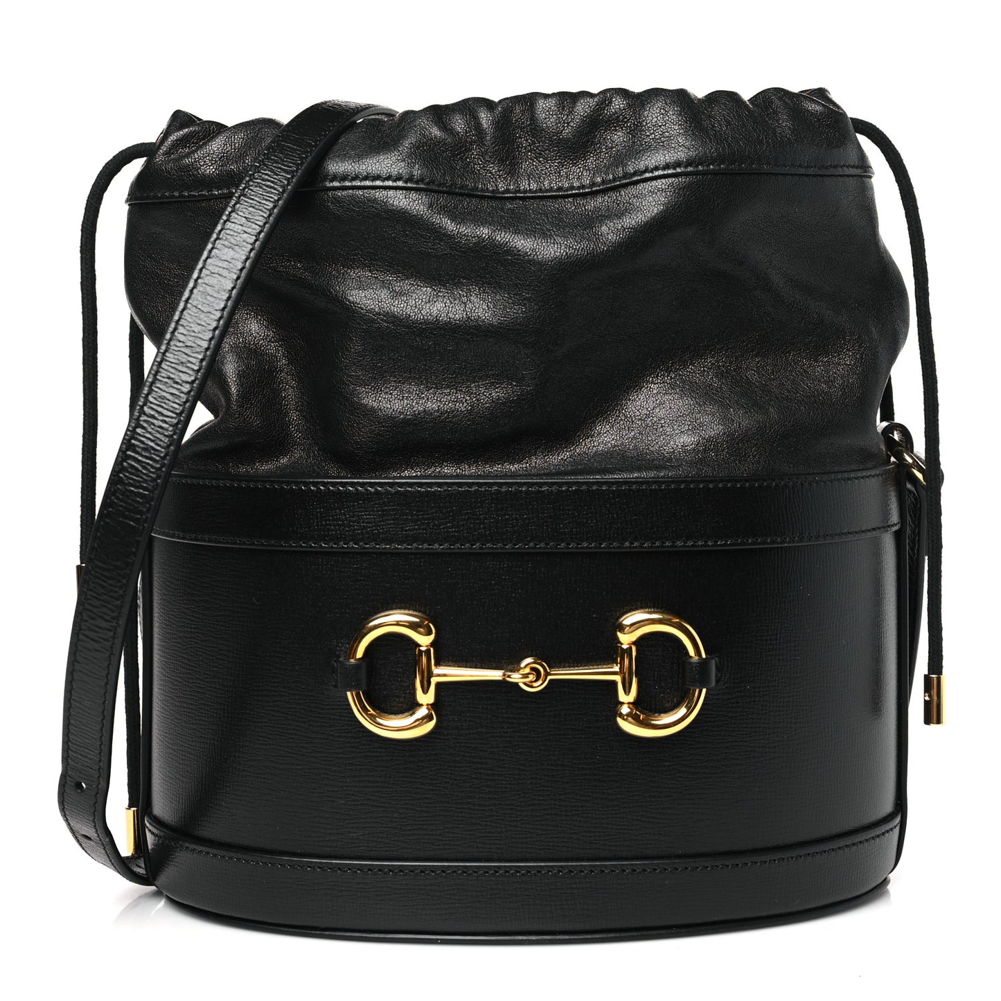 Azalea Sakai Calfskin Horsebit 1955 Drawstring Bucket Bag Black