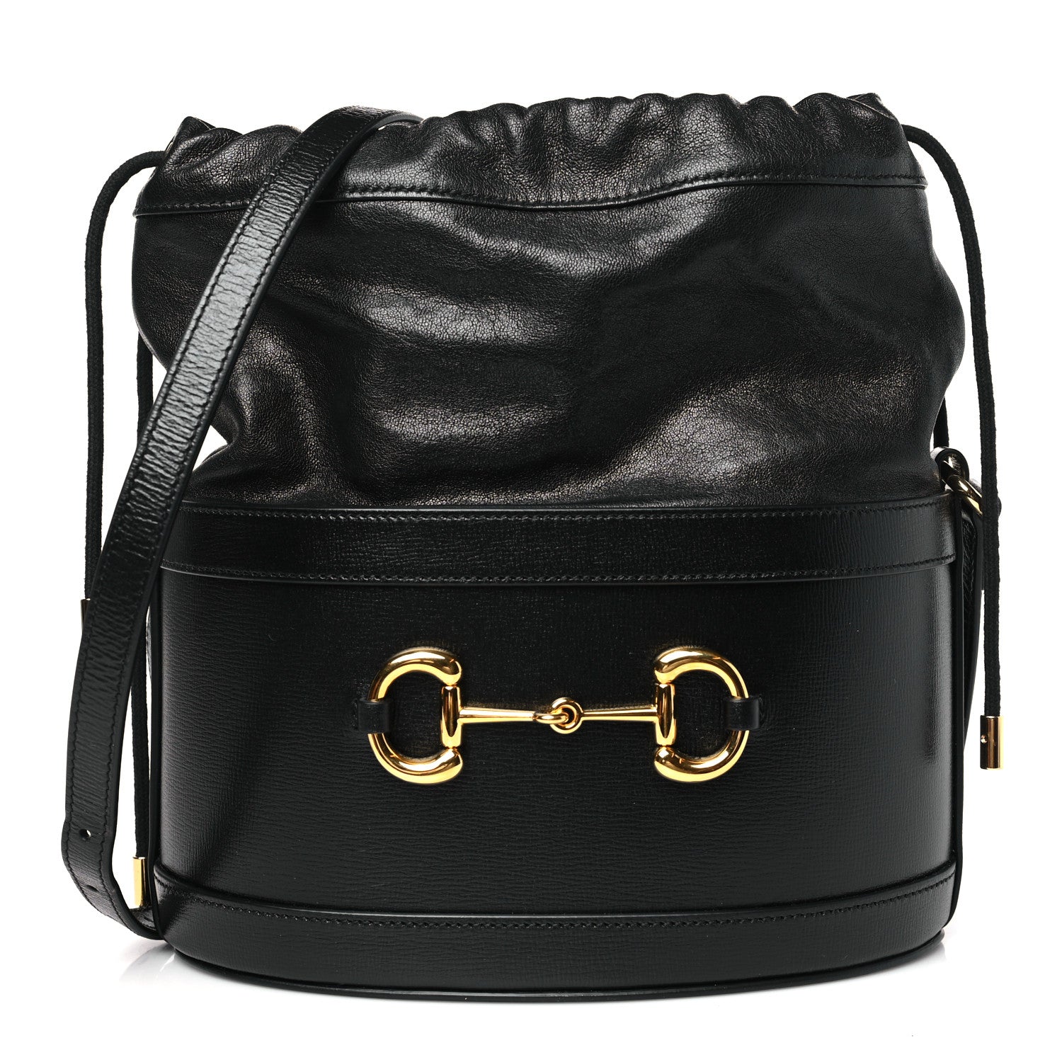 Gucci Azalea Sakai Calfskin Horsebit 1955 Drawstring Bucket Bag Black 1 of 9