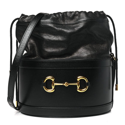 Gucci Azalea Sakai Calfskin Horsebit 1955 Drawstring Bucket Bag Black 1 of 9
