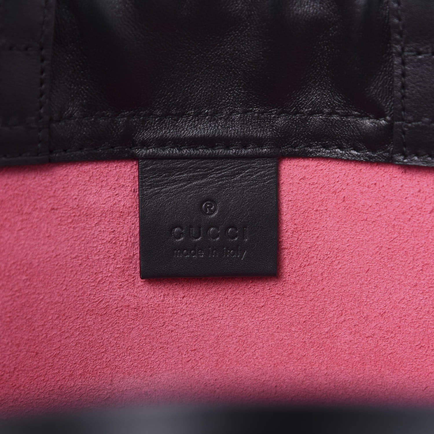 Gucci Grained Calfskin Logo Drawstring Backpack Box Pink Green Black 6 of 11
