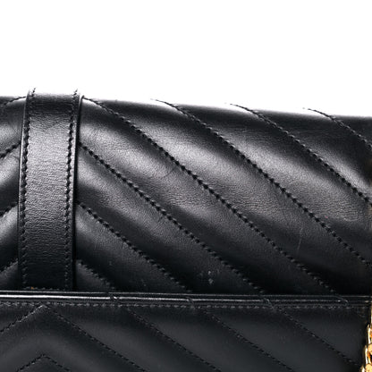 Saint Laurent Smooth Calfskin Matelasse Chevron Large Monogram Satchel Black 23 of 25