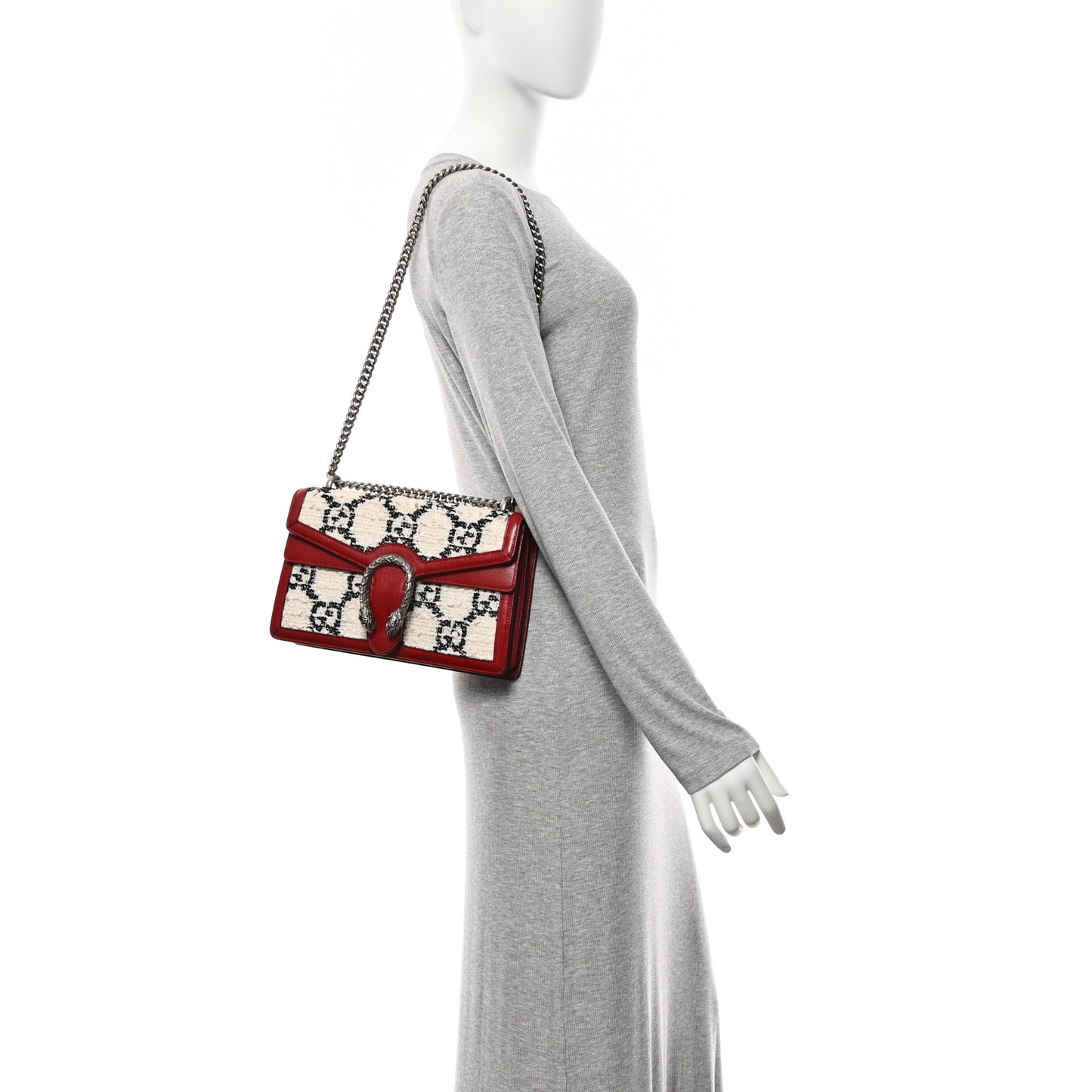 Tweed GG Monogram Small Dionysus Shoulder Bag White Black Romantic Cherry
