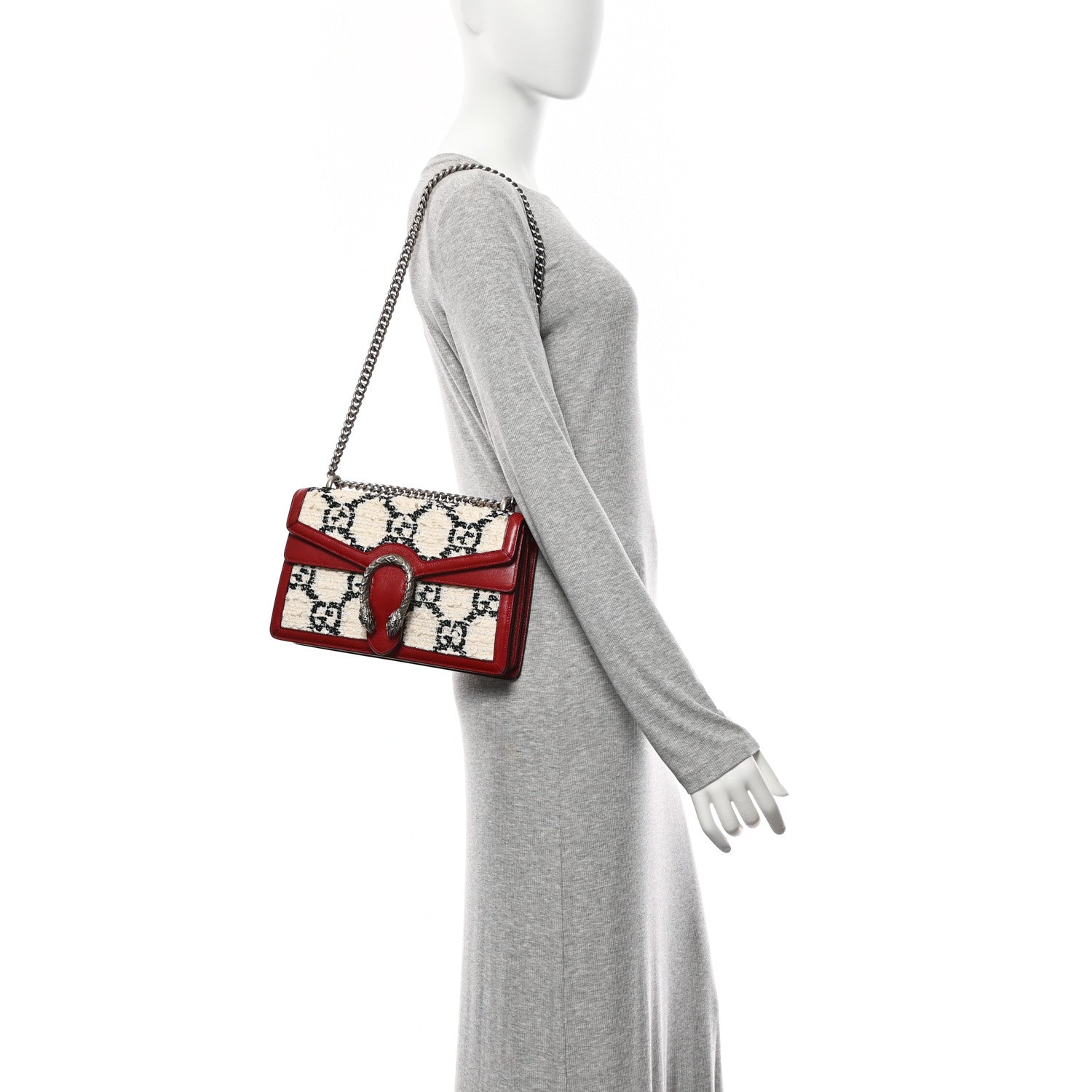 Gucci Tweed GG Monogram Small Dionysus Shoulder Bag White Black Romantic Cherry 2 of 11