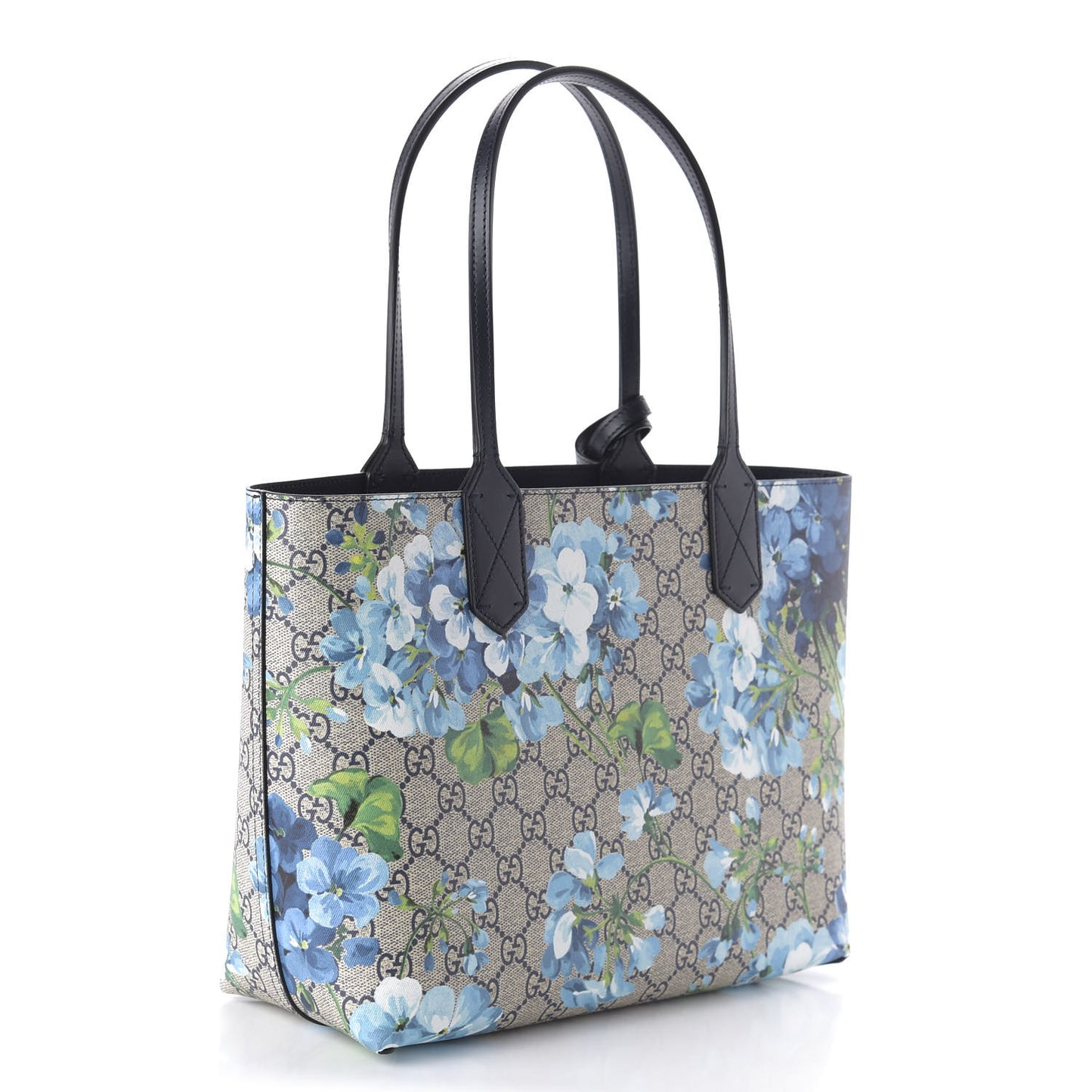 GG Supreme Monogram Blooms Small Reversible Tote Beige Blue Navy