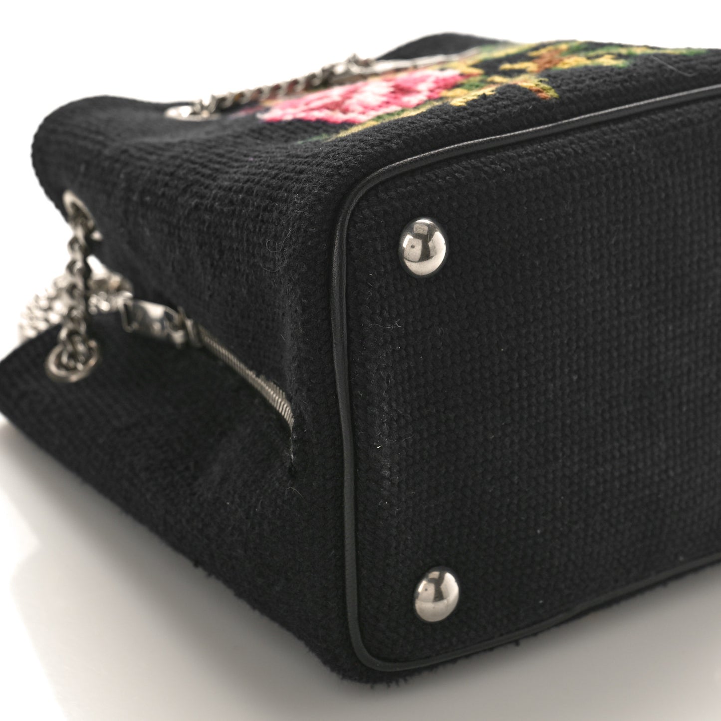 Woven Wool Embroidered Baby Emmanuelle Bucket Bag Black