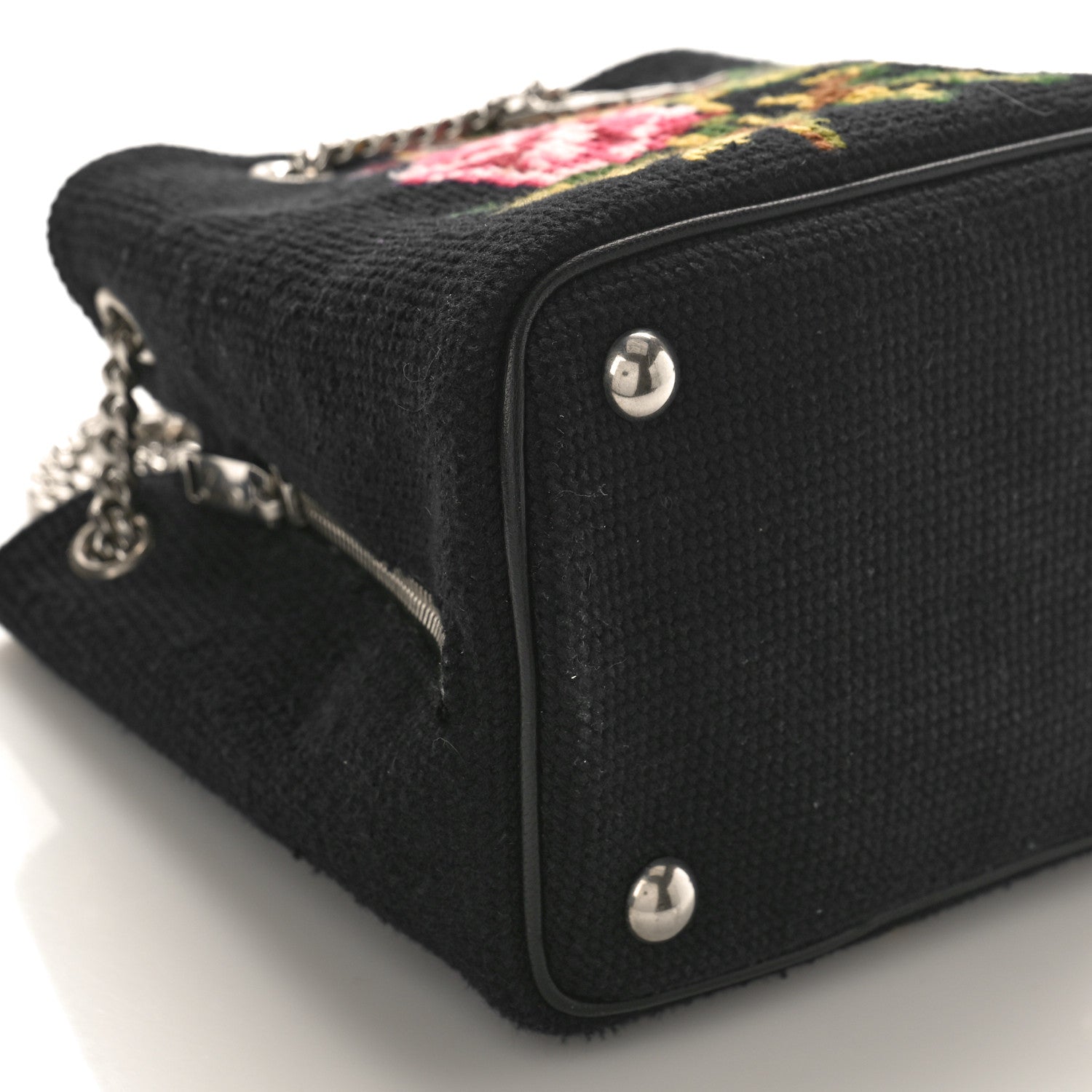 Saint Laurent Woven Wool Embroidered Baby Emmanuelle Bucket Bag Black 7 of 8