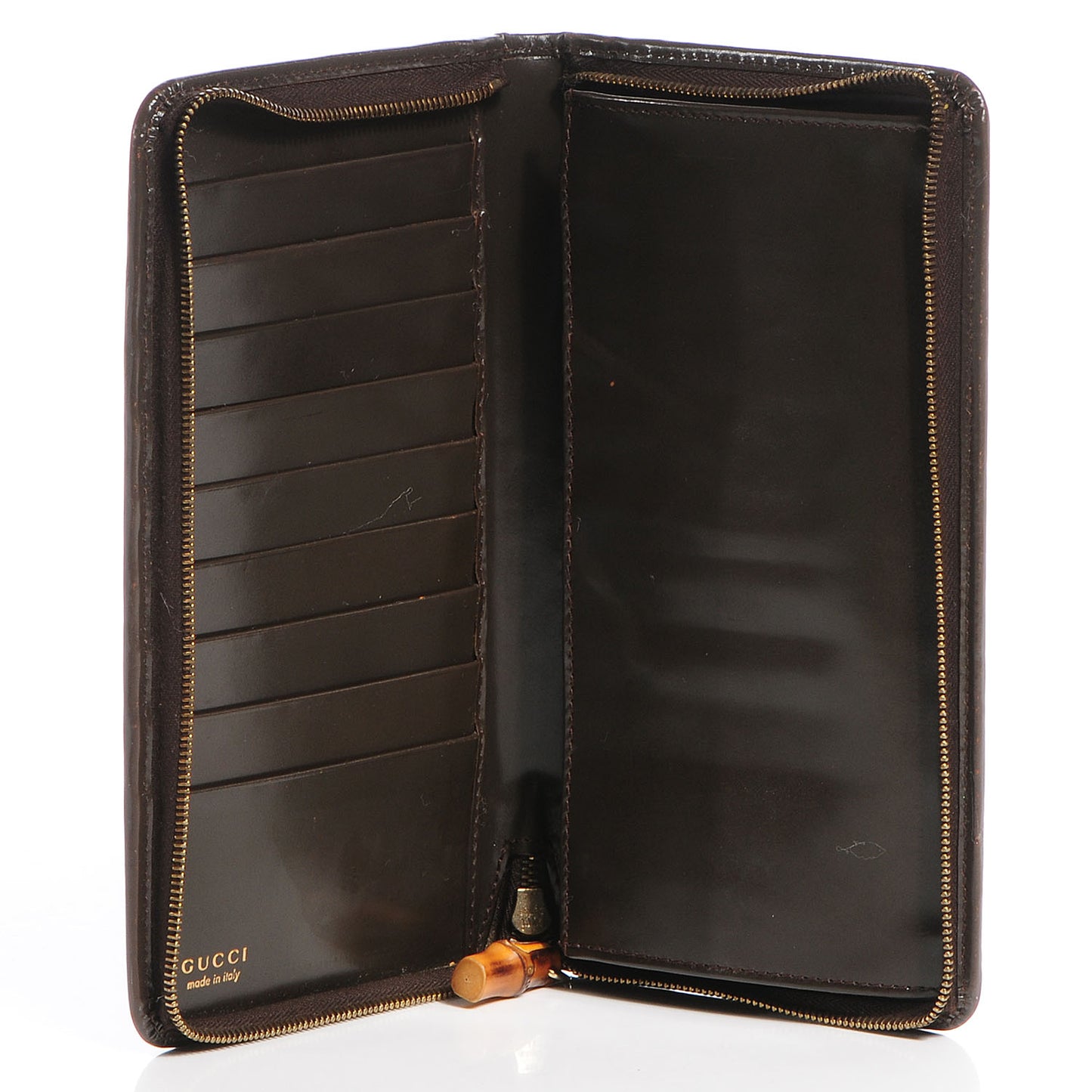 Leather Zip Around Bamboo Wallet Brown