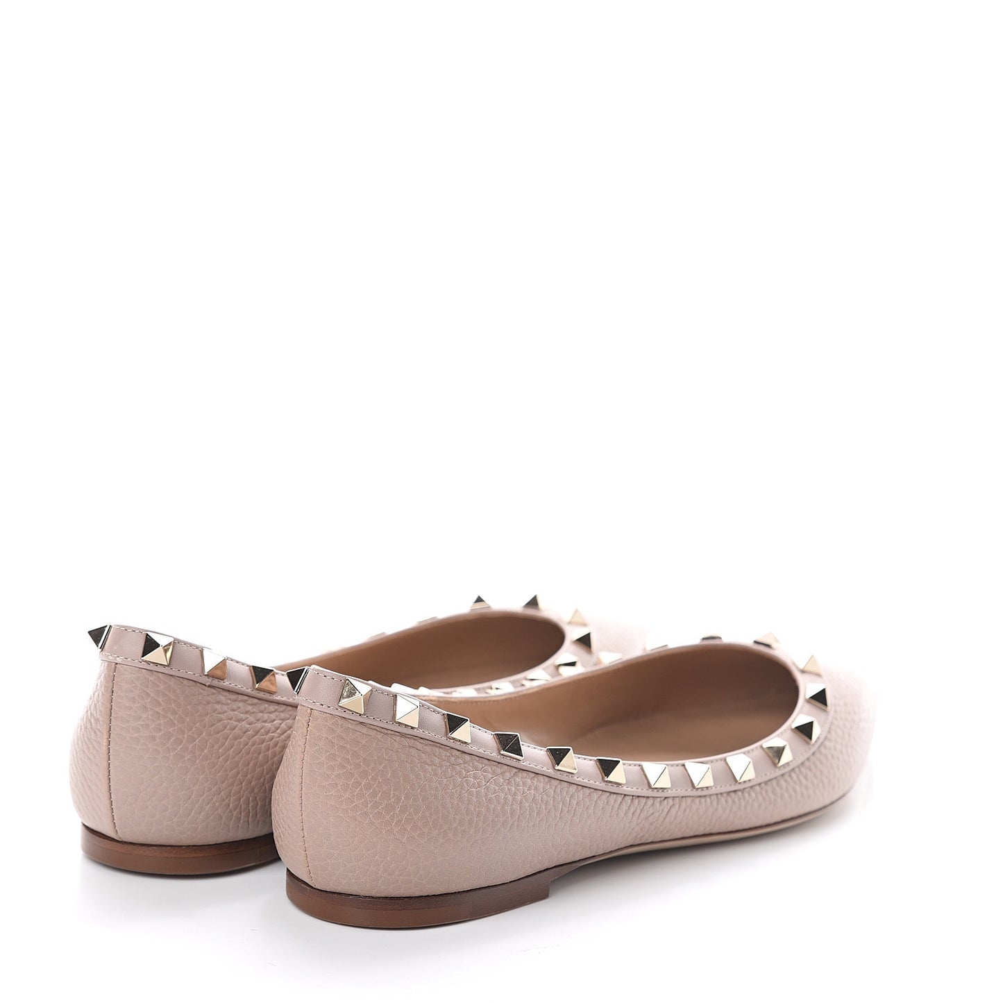 Pebbled Calfskin Rockstud Ballerina Flats 38.5 Poudre