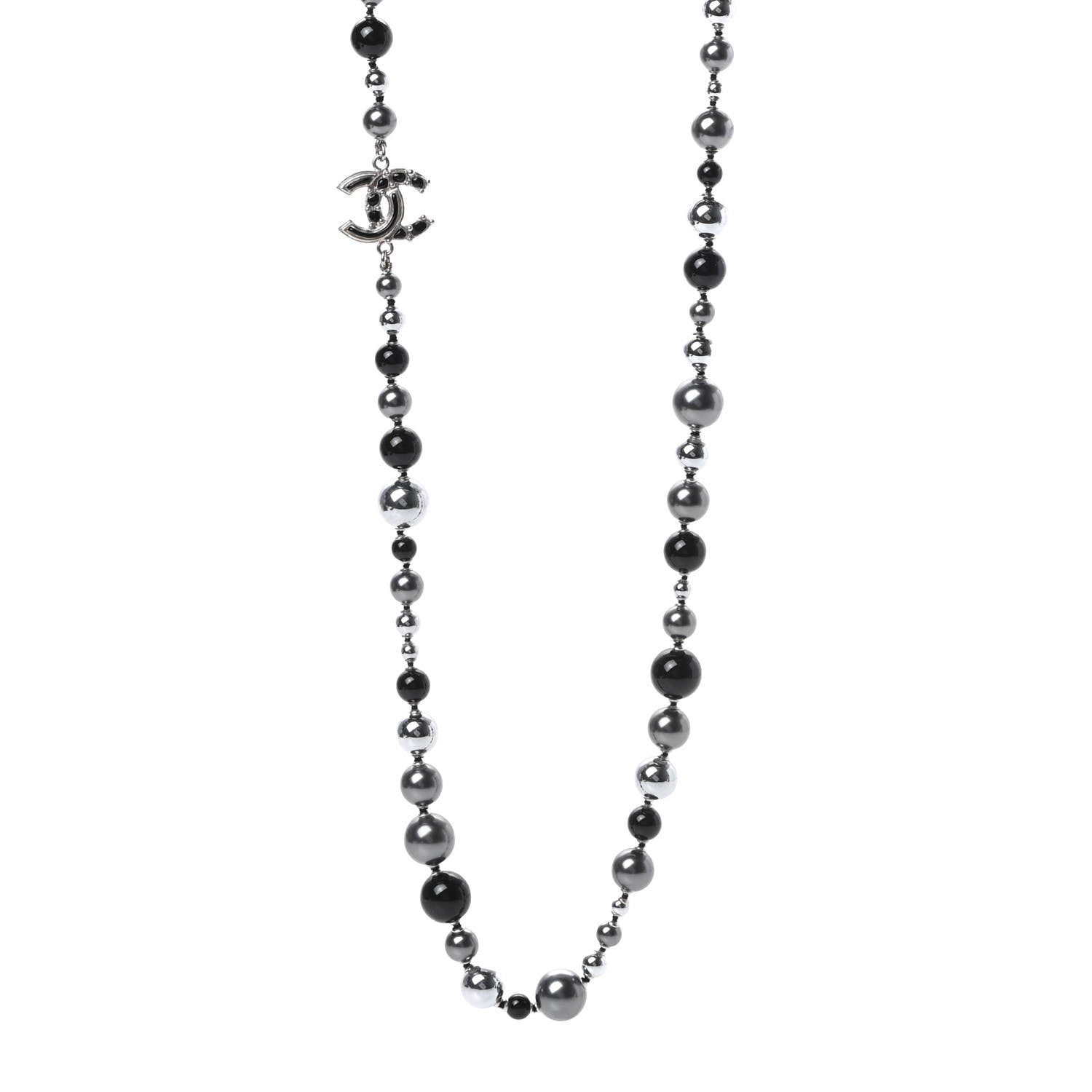 Chanel Pearl Beaded CC Long Necklace Black 1 of 4