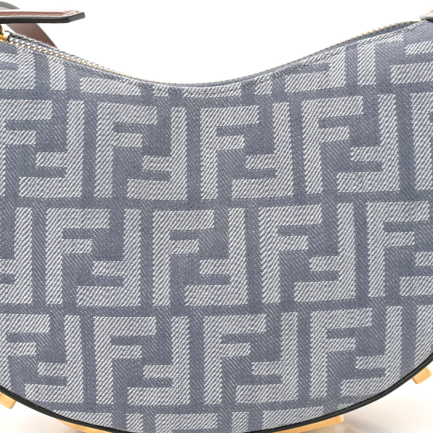 Denim Vitello King F is Fendi FF Embroidered Mini Fendigraphy Hobo Bag Blue Brown