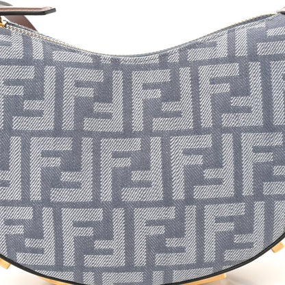 Fendi Denim Vitello King F is Fendi FF Embroidered Mini Fendigraphy Hobo Bag Blue Brown 8 of 10